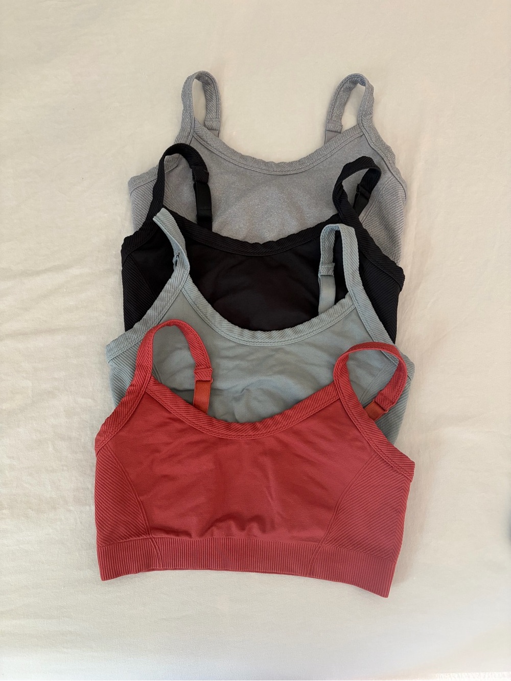 Old Navy 4-Pack Seamless Crop Bralettes - Red, Light Blue, Black, Gray